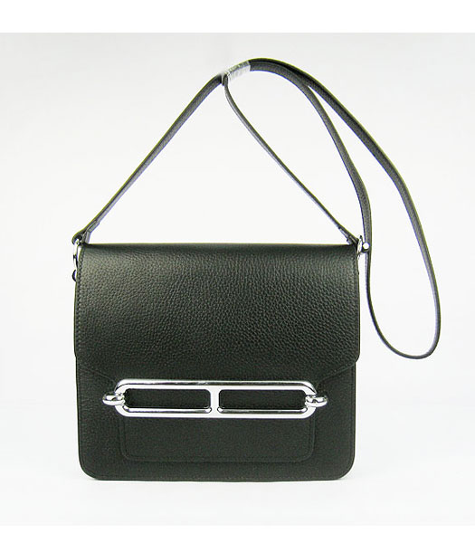 Hermes Black Togo Leather Small Messenger Bag with Silver