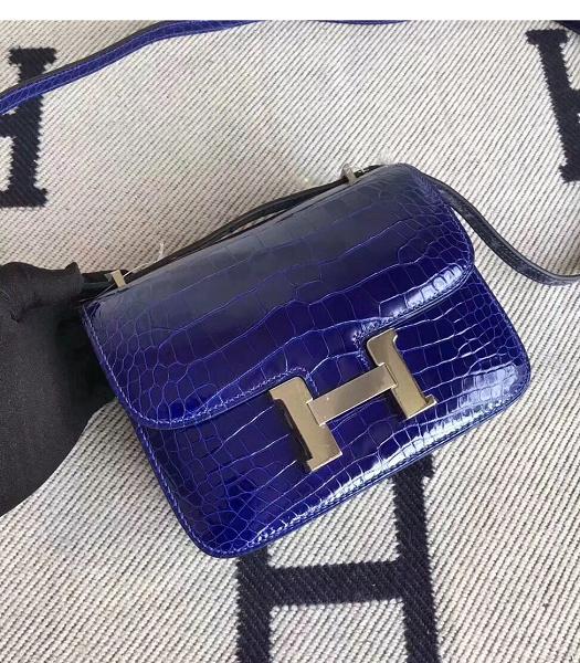 Hermes Constance 18cm Mini Bag Blue Real Croc Leather Silver Metal