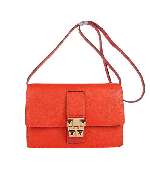 Hermes Constance Watermelon Light Orange Leather Shoulder Bag with Golden Metal