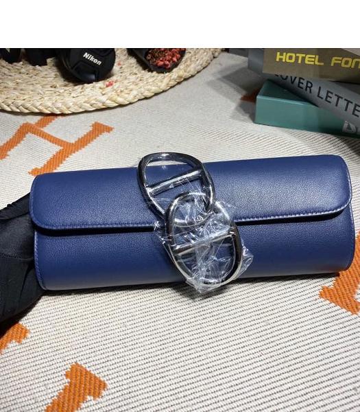 Hermes Egee 25cm Clutch Sapphire Blue Imported Swift Leather Silver Metal