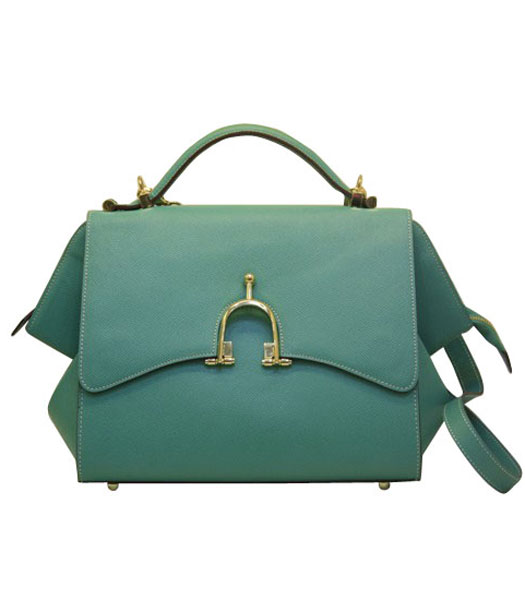 Hermes Lake Green Palm Print Leather Mini Top Handle Bag