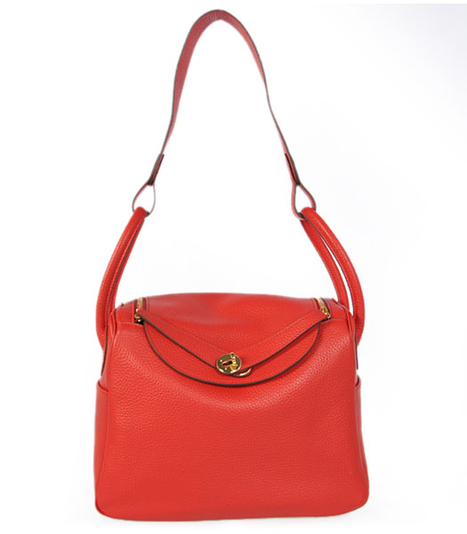 Hermes lindy 30cm Red Togo Leather Golden Metal Bag