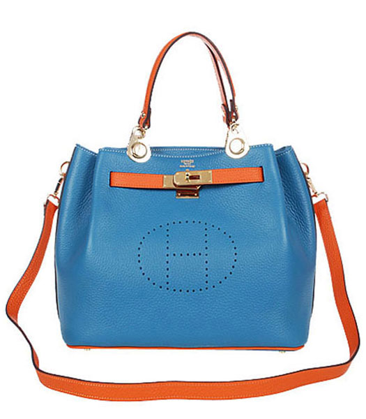 Hermes Mini Kelly 35CM Handbag In Two-Tone Middle Blue Leather