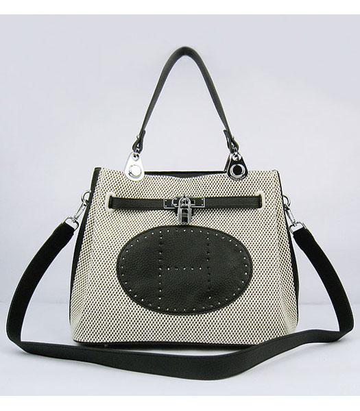 Hermes Mini So Kelly Bag Fabric with Black Togo Leather Silver Metal
