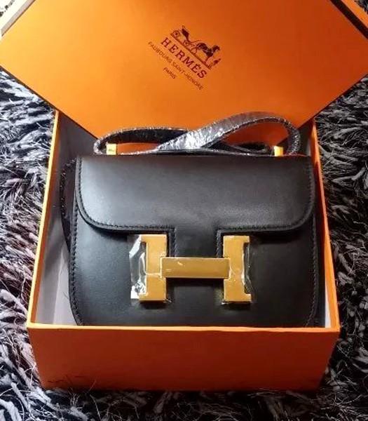 Hermes Mini Stewardess Bag Black Plain Veins Leather
