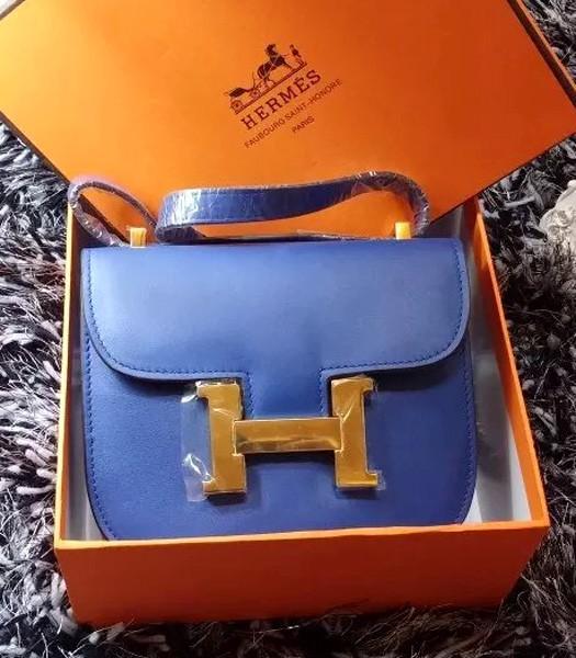 Hermes Mini Stewardess Bag Sapphire Blue Plain Veins Leather