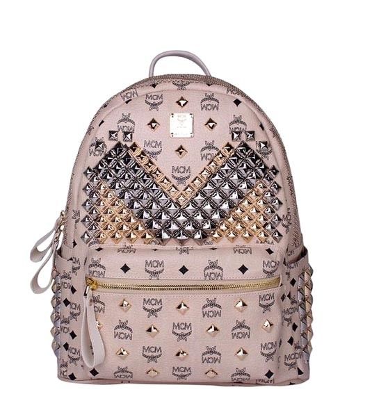 MCM Exclusive Full Studs Medium Backpack Offwhite Leather - Replica Handbags