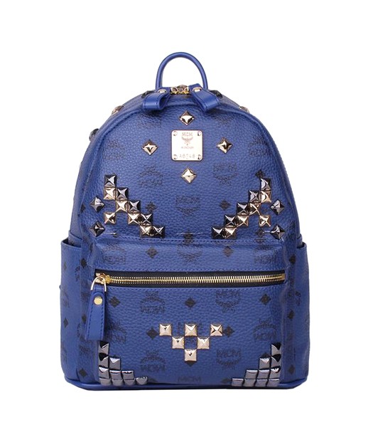 MCM Stark M Stud Small Backpack In Sapphire Blue Leather