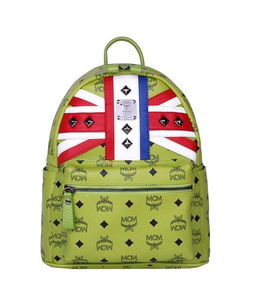 MCM Union Jack Flag Studded Leather Small Backpack Green