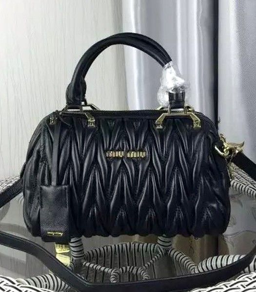 Miu Miu Black Original Matelasse Leather Top Handle Bag