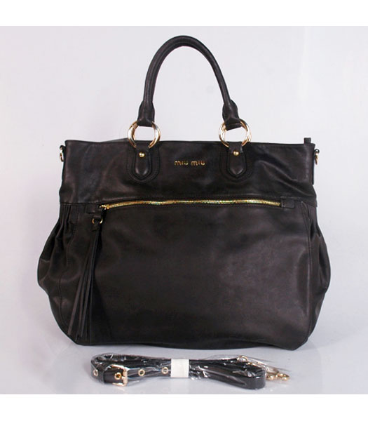 Miu Miu Large Suede Shopping Bag Black Oil Leather
