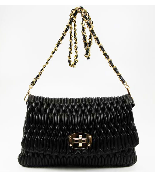 Miu Miu Matelasse Leather Shoulder Chain Bag Black