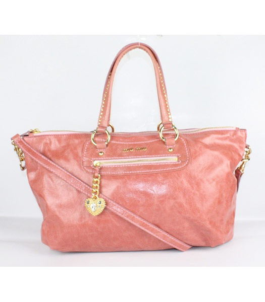 Miu Miu Oil Wax Leather Tote Bag in Pink