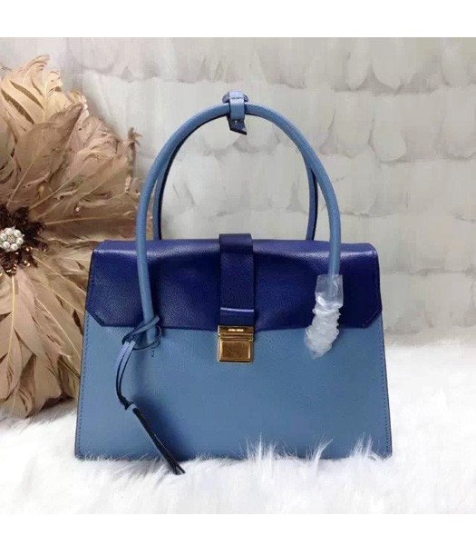 Miu Miu Original Leather Small Top Handle Bag Light Blue Dark Blue