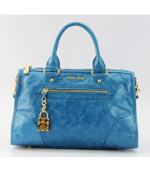 Miu Miu Real Leather Shoulder Bag in Sky Blue