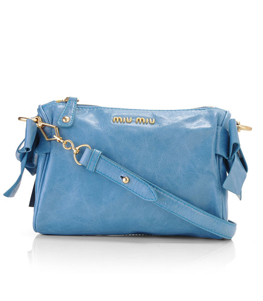 Miu Miu Small Imported Female Light Blue Oil Wax Leather Shoulder Bag