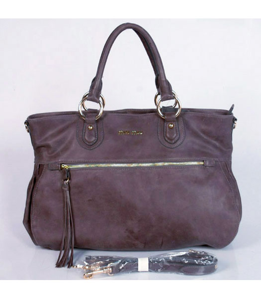 Miu Miu Small Suede Shopping Bag Grey Oil Leather