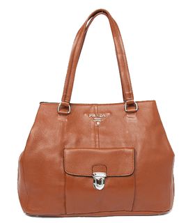 Prada Coffee Calfskin Leather Tote Bag