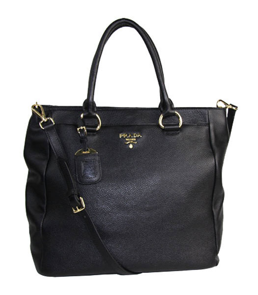 Prada Daino Saffiano Black Leather Shoulder Bag