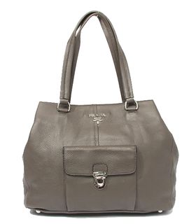 Prada Dark Grey Calfskin Leather Tote Bag