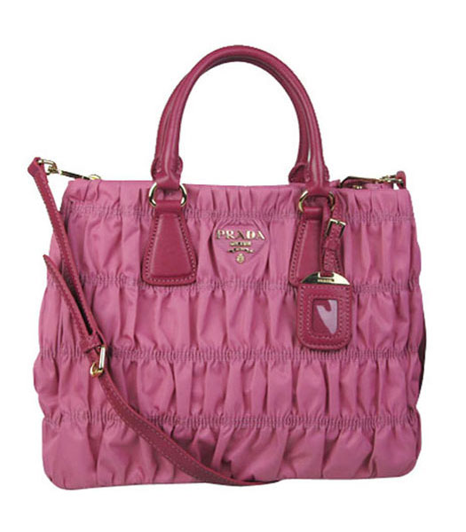 Prada Gaufre Fabric With Pink Leather Tote Bag