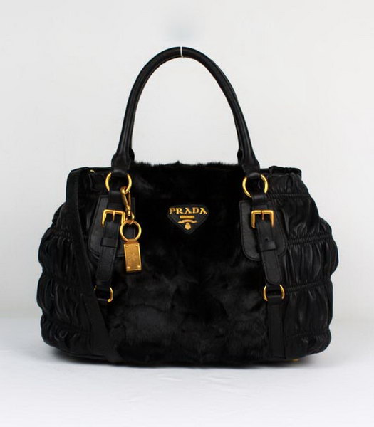 Prada Hair Tote Bag with Black Leather Trim