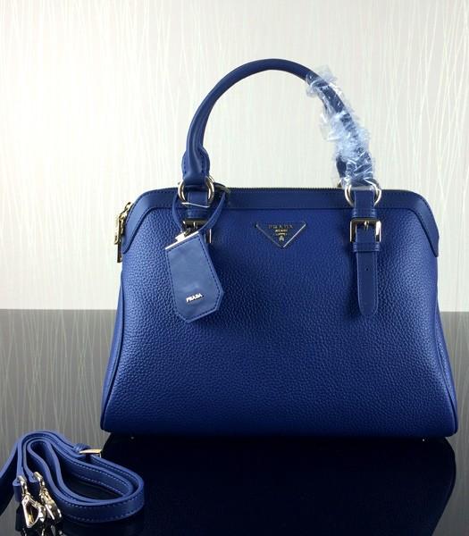 Prada Litchi Veins Tote Bag BN0199 With Sapphire Blue Leather