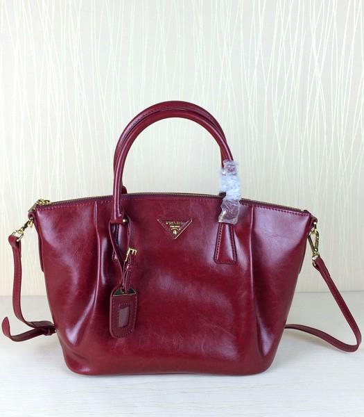 Prada Oil Wax Leather Tote Bag BN0122 In Jujube Red