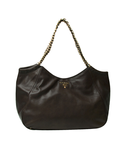 Prada Pomice Dark Grey Oil Wax Leather Chain Shoulder Bag
