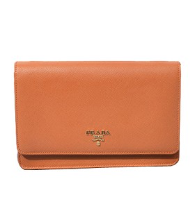 Prada Saffiano Cross Veins Leather Flap Shoulder Bag Orange