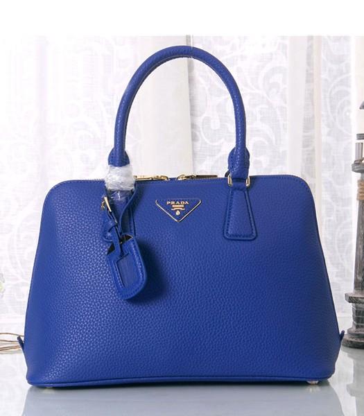 Prada Saffiano Litchi Veins Leather Top Handle Bag Electric Blue