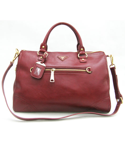 Prada Shiny Calf Leather Top Handle Bag Red