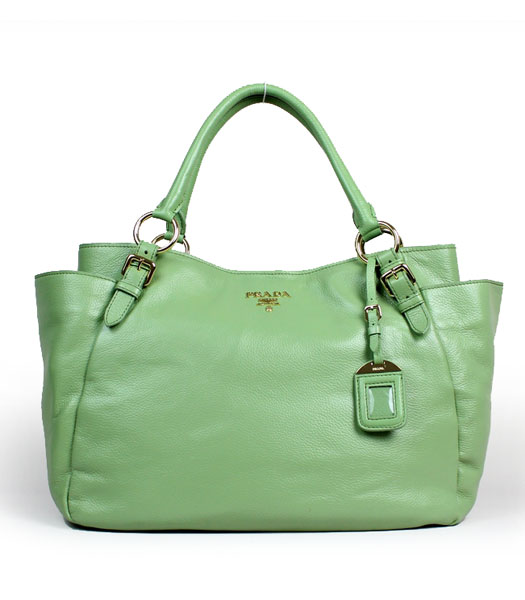 Prada Tote Bag Green Grained Calfskin Leather