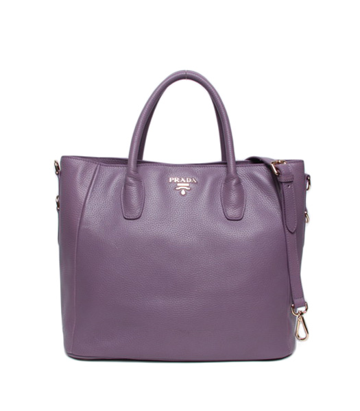 Prada Vitello Daino Purple Leather Shopping Tote Bag