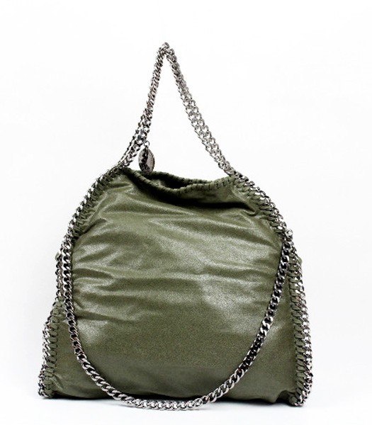 Stella McCartney Falabella PVC Fold Over Army Green Tote Bag Silver Chain