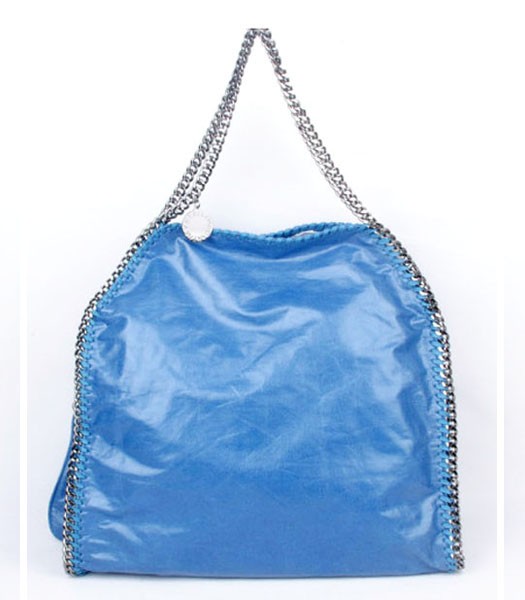 Stella McCartney Falabella PVC Fold Over Blue Large Tote Bag Silver Chain