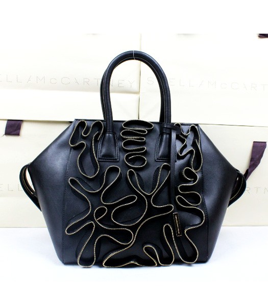 Stella McCartney New Style Dimensional Flowers Small Tote Bag Black Leather