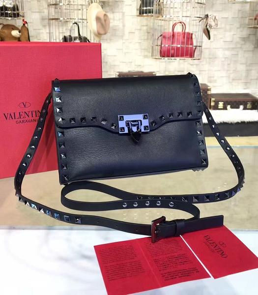 Valentino Black Upper Calfskin Leather Black Rivet Messenger Bag
