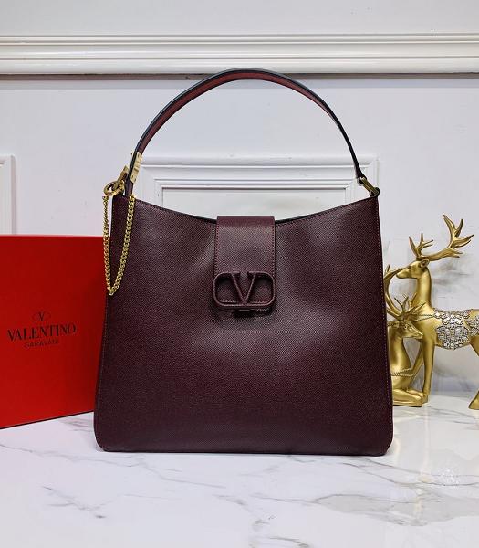 Valentino Escape Wine Red Imported Original Palm Print Leather Hobo Bag