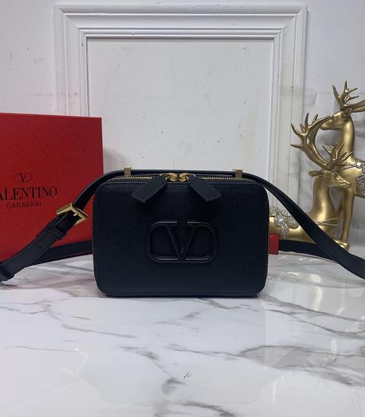 Valentino Garavani Vsling Black Plain Calfskin Leather Small Camera Shoulder Bag