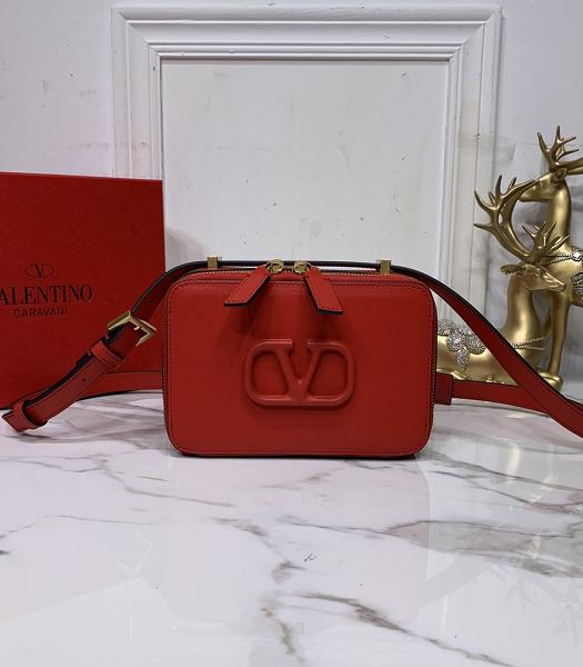 Valentino Garavani Vsling Red Plain Calfskin Leather Small Camera Shoulder Bag