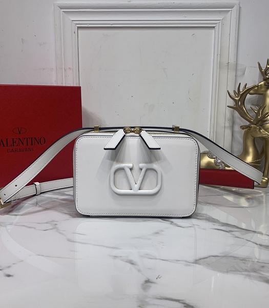 Valentino Garavani Vsling White Plain Calfskin Leather Small Camera Shoulder Bag
