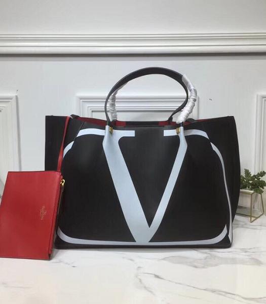 Valentino Garavani White VLOGO Escape Black Calfskin Leather 49cm Larger Shopping Bag