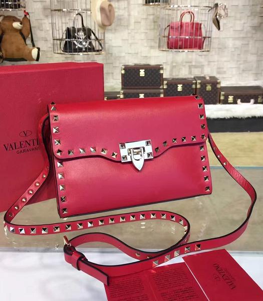 Valentino Red Upper Calfskin Leather Golden Rivet Messenger Bag