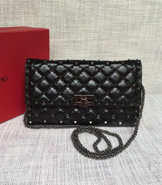 Valentino Rockstud Spike Rivet Black Imported Soft Oil Wax Calfskin Crossbody Bag