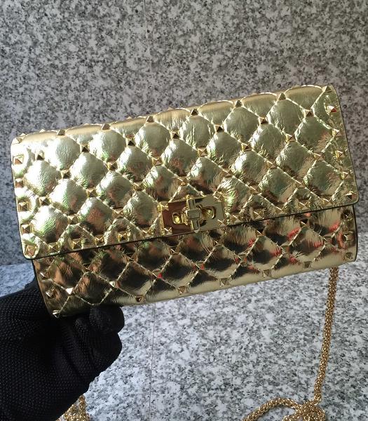 Valentino Rockstud Spike Rivet Golden Imported Soft Oil Wax Calfskin Crossbody Bag