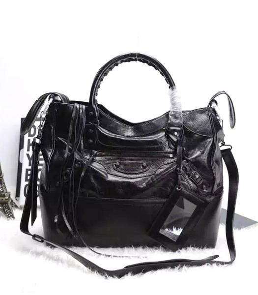 Balenciaga 35cm Oil Wax Leather Motorcycle Bag in Black