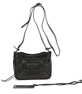 Balenciaga Black Imported Leather Mini Tote Shoulder Bag With Small Nail