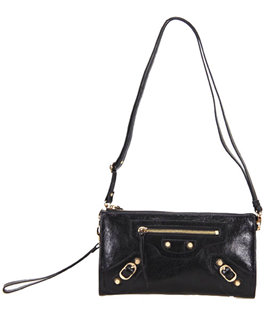 Balenciaga Black Leather Small Shoulder Evening Bag With Small Golden Nails