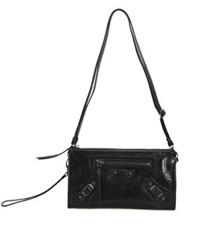 Balenciaga Black Leather Small Shoulder Evening Bag With Small Nails